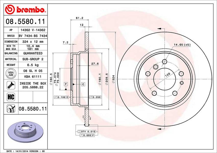 BMW Brembo Disc Brake Rotor - Rear (324mm) 34216757749